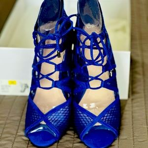 Brand new in box, sexy cobalt blue caged heels with mesh detail!